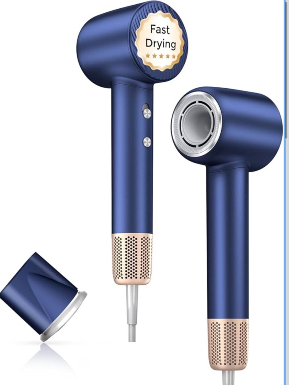 Blue Hair Dryer with Rose Gold Accents - Women Hair Tools